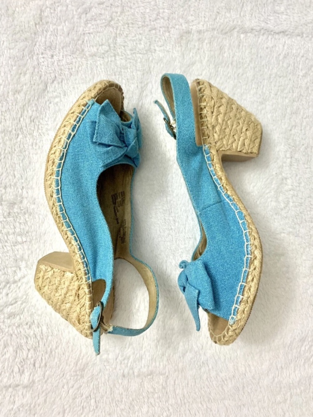 Croft & Barrow Sandals NWT Size 11 Turquoise Teal Slingback Wedge w/ bow linen